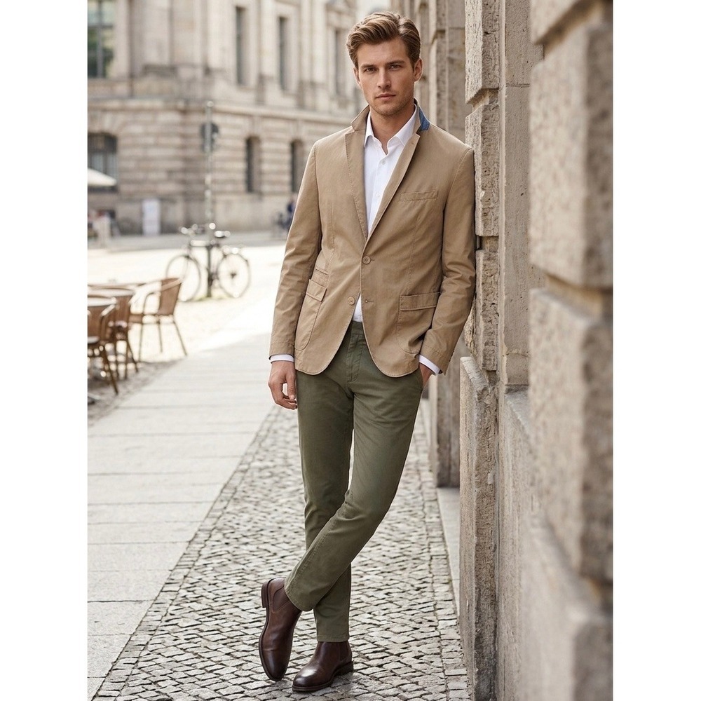 Hugo Boss Menvin-W Mens Tan Khaki Cotton Regular Fit Blazer Sport Coat 42R